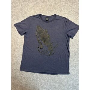 Ring of Fire Mens Praying Hands T-Shirt Heather Navy Blue Large Short Sleeve